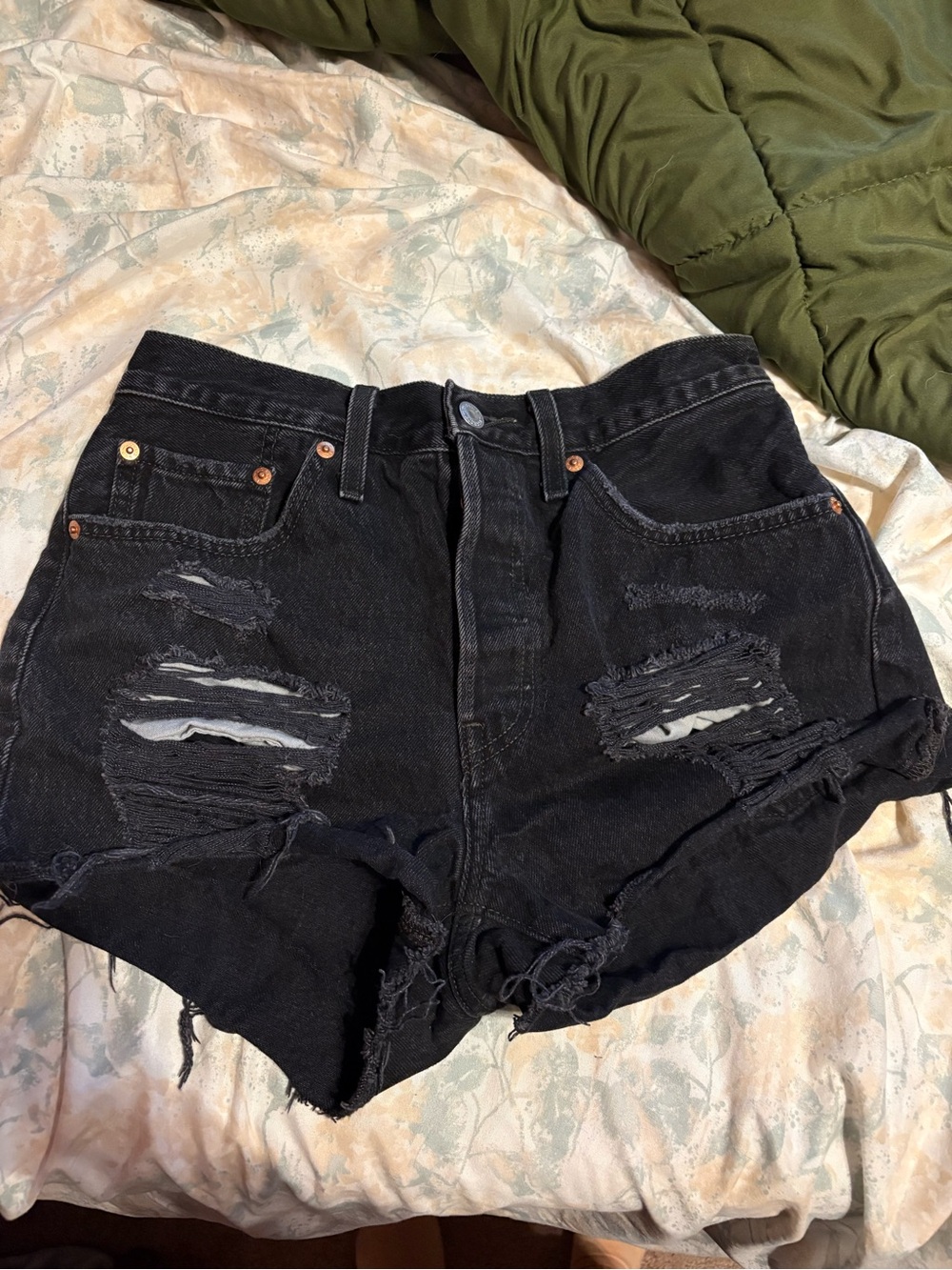 Levi 501 High-Waist Black Distressed Denim Shorts